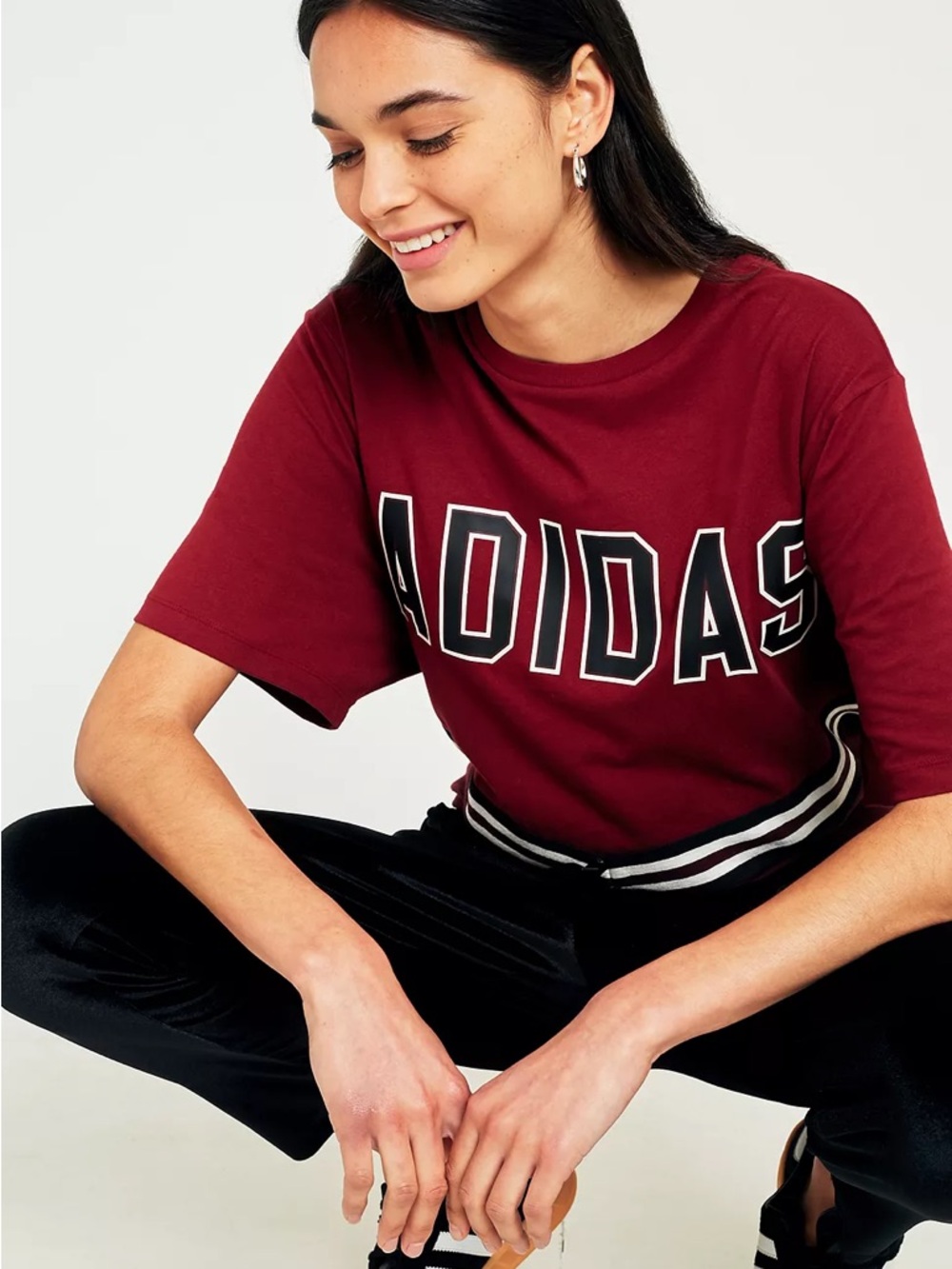 adidas Women's Burgundy Black White Adibreak Chevron Striped Logo Tee Size XS